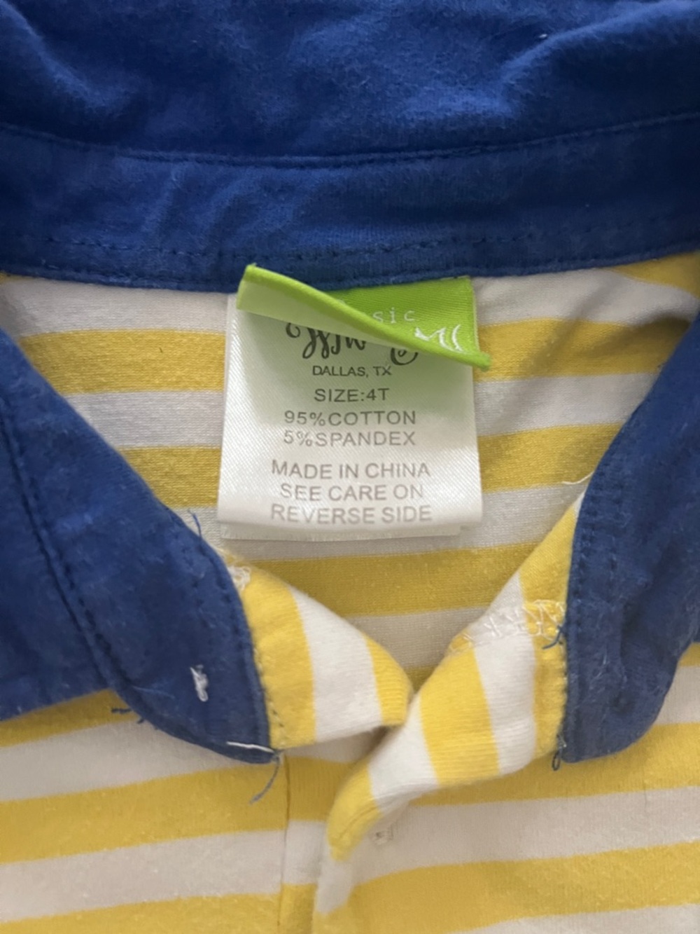 Classic whimsy yellow striped whale Yellow & White Polo with Blue Collar 4T - Picture 4 of 4